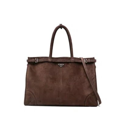 Prada Bonnie Suede Tote Bag In Brown