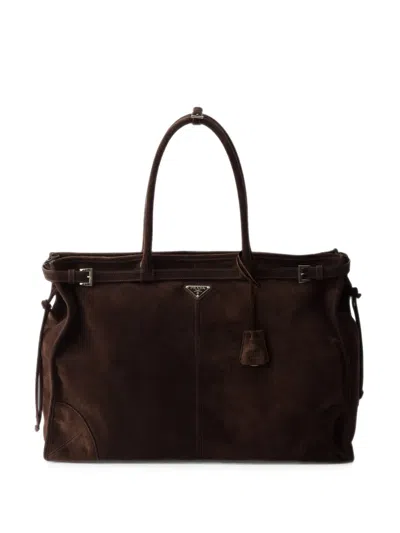 Prada Bonnie Suede Tote Bag In Brown