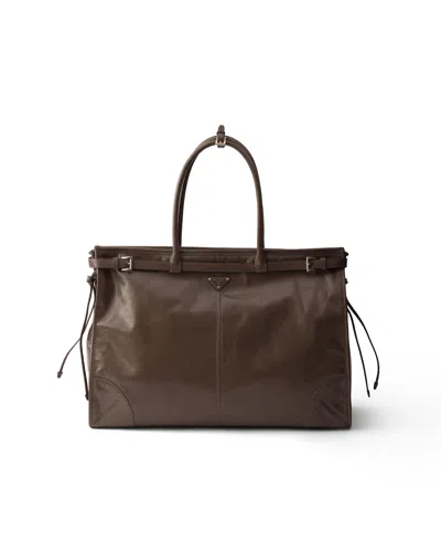 Prada Bonnie Tote Bag Aus Leder In Brown