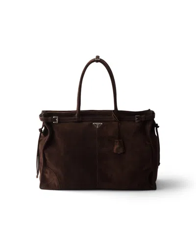 Prada Bonnie Tote Bag Aus Wildleder In Dunkelbraun