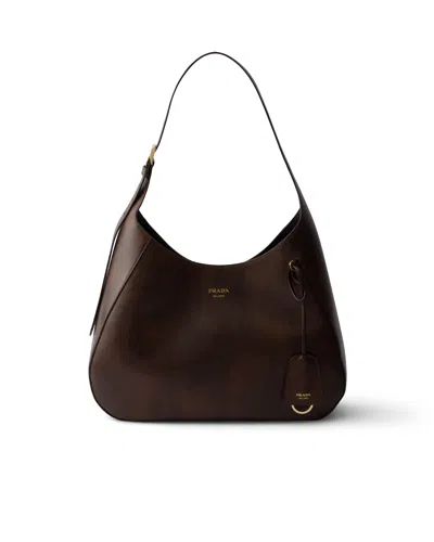 Prada Boogie Large Leather Bag In Brown
