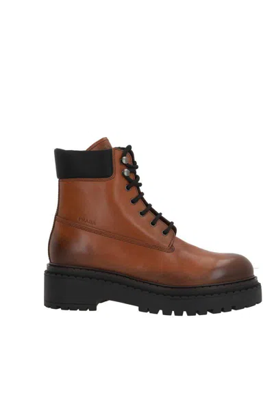 Prada Stylish Ankle Boots With Lace-up Fastening For Women In Brown