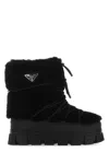 Prada Shearling And Rubber Ankle Boots With Fur Texture In Black