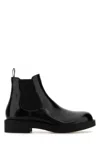 Prada Mens Black Logo-debossed Heeled Leather Chelsea Boots In Black
