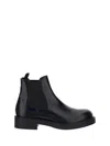 Prada Mens Black Logo-debossed Heeled Leather Chelsea Boots In Black