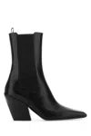 Prada Streamlined Leather Ankle Boots With Pointed Toe In Black