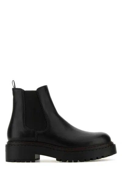 Prada Mens Black Logo-debossed Heeled Leather Chelsea Boots