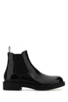 Prada Mens Black Logo-debossed Heeled Leather Chelsea Boots In Black