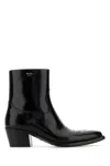 Prada Block Heel Leather Ankle Boots In Black