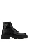 Prada Round Toe Leather Boots With Chunky Sole In Black