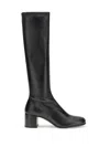 Prada Leather Knee High Boots With Block Heel In Black