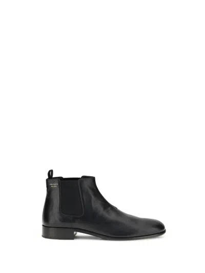Prada Leather Ankle Boots In Black