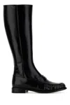 Prada Knee-high Leather Boots Glossy Finish In Black