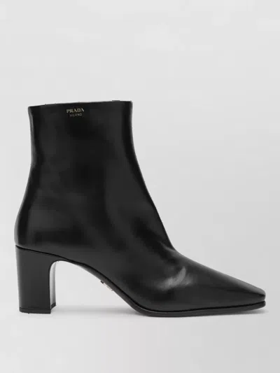 Prada Leather Ankle Boots With 6 Cm Heel In Black