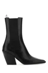 Prada Streamlined Leather Ankle Boots With Pointed Toe In Black
