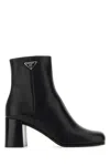 Prada Black Leather Booties For Women In Black