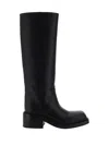 Prada Leather Knee-high Boots With Low Block Heel In Black