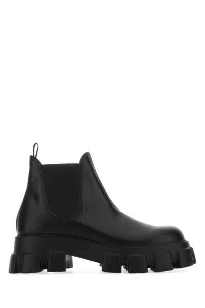 Prada Man Black Leather Monolith Ankle Boots