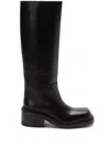 Prada Leather Square-toe Tall Moto Boots In Black