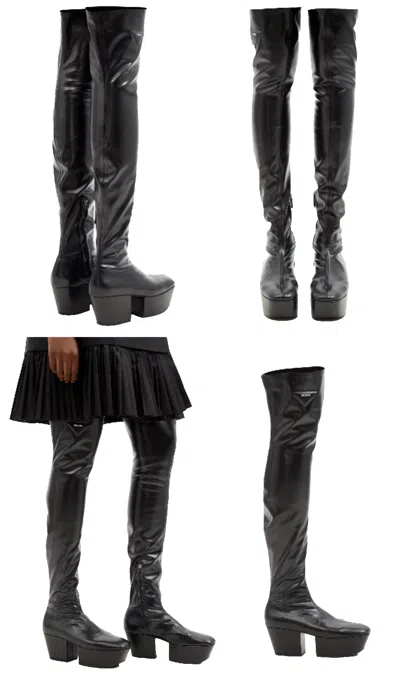 Pre-owned Prada Boots Over-the-knee Platform Boots Overknee Gothic Platform Shoes 37 In Black
