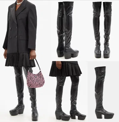 Pre-owned Prada Boots Over-the-knee Platform Boots Overknee Gothic Platform Shoes 40 In Black