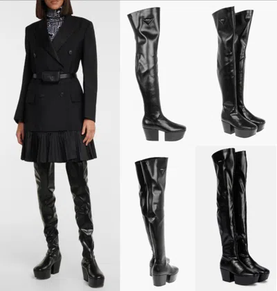 Pre-owned Prada Boots Over-the-knee Platform Boots Overknee Gothic Platform Shoes 41 In Black