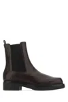 Prada Aubergine Leather Ankle Boots In Purple