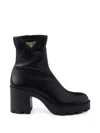 Prada Stretch Leather Platform Ankle Boots In Black
