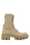 Prada Canvas Lace-up Combat Boot In Neutral