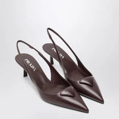 Prada Bordeaux Leather Slingback With Décolleté Women In Red