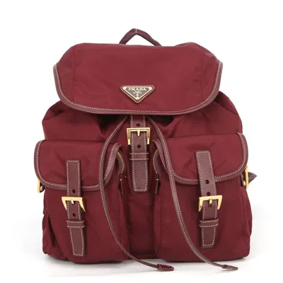 Pre-owned Prada Bordeaux Nylon Leather Backpack Handbag ()