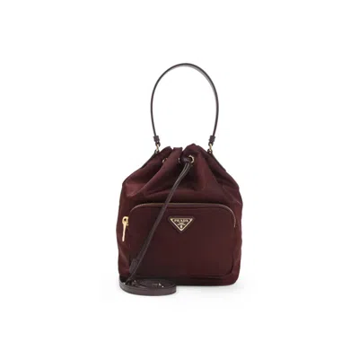 Prada Bordeaux Re-nylon Bucket Bag In Black