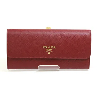 Pre-owned Prada Bordeaux Saffiano Long Wallet (bi-fold) () In Burgundy