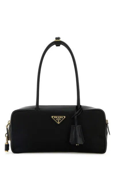 Prada Borsa A Mano Nera In Pelle E Re-nylon Donna