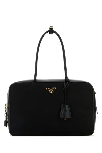 Prada Borsa A Mano Nera In Pelle E Re-nylon Donna