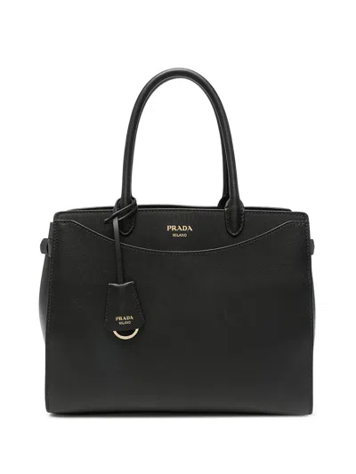 Prada Structured Leather Tote Bag In Black