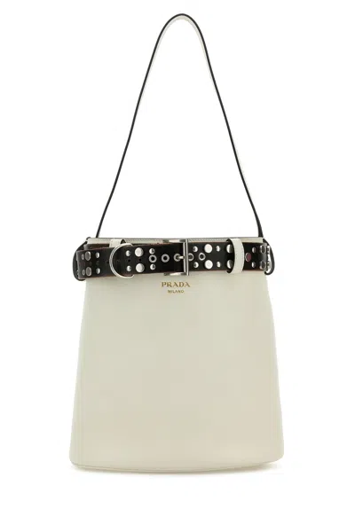 Prada Borsa A Secchiello  Buckle In Pelle Bianca   Donna
