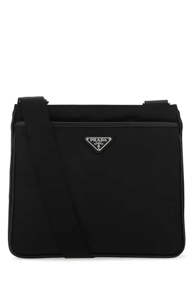 Prada Re-nylon And Saffiano Triangle Logo Shoulder Bag In Black
