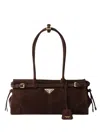 Prada Suede Shoulder Handbag With Adjustable Strap In Brown