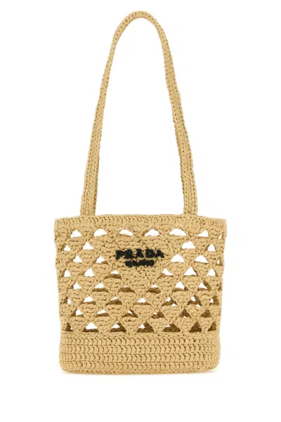 Prada Crochet Logo Handbag Hand Bags Beige In Nude
