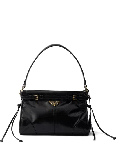 Prada Bonnie Glossy Leather Top-handle Bag In Black