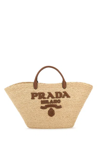 Prada Borsa Shopping Grande In Rafia Donna In Beige O Tan