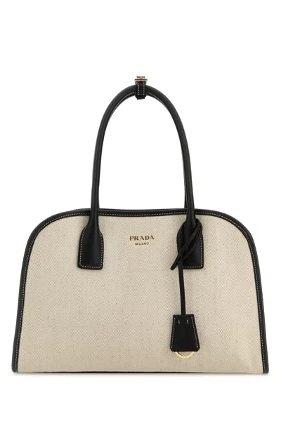 Prada Borsa Shopping Media In Tela Sabbia  Donna