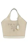 Prada Sand Canvas Handbag In Gray