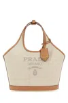 Prada Triangle Shape Canvas Handbag With Leather Trim