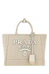 Prada Canvas Shopping Bag With Leather Logo Patch