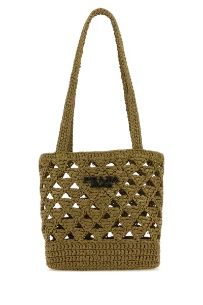 Prada Straw Knit Double Handle Shoulder Bag In Green