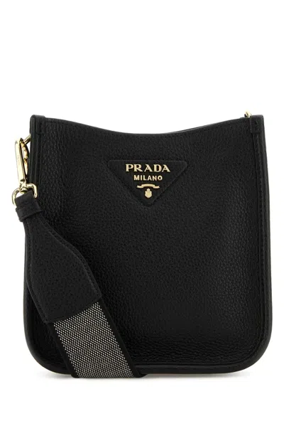 Prada Textured Leather Crossbody Bag With Gold-tone Hardware In Black