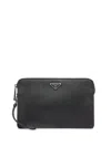 Prada Triangle Logo Leather Clutch Bag In Black