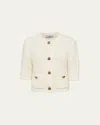 Prada Boucle Elbow-sleeve Cardigan In Bianco